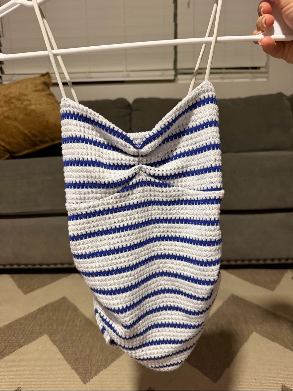 SHEIN White & Blue Striped Knit Kids One-Piece